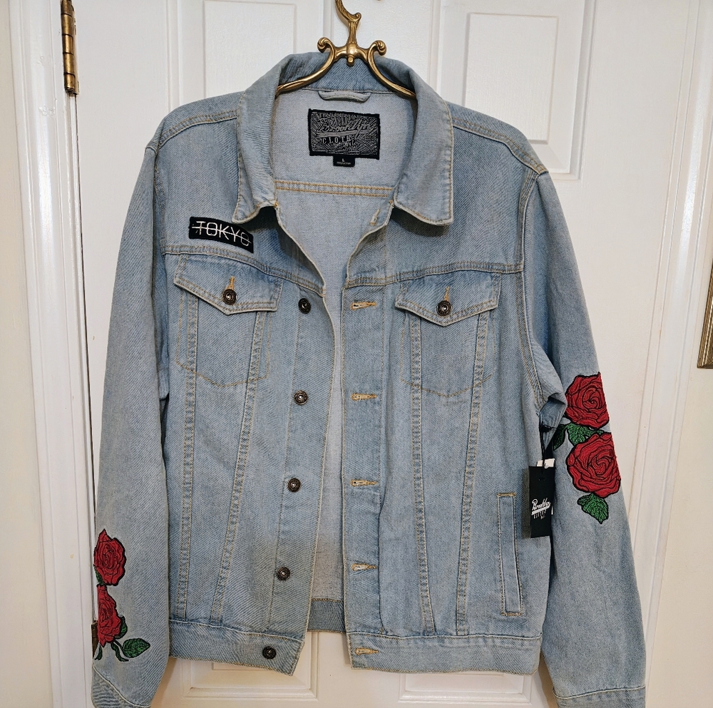 Brooklyn Cloth Denim Tokyo Jacket with Red Rose Embroidery